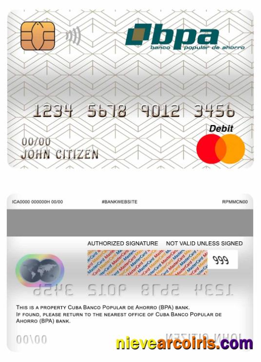 Cuba Banco Popular de Ahorro (BPA) bank master debit card